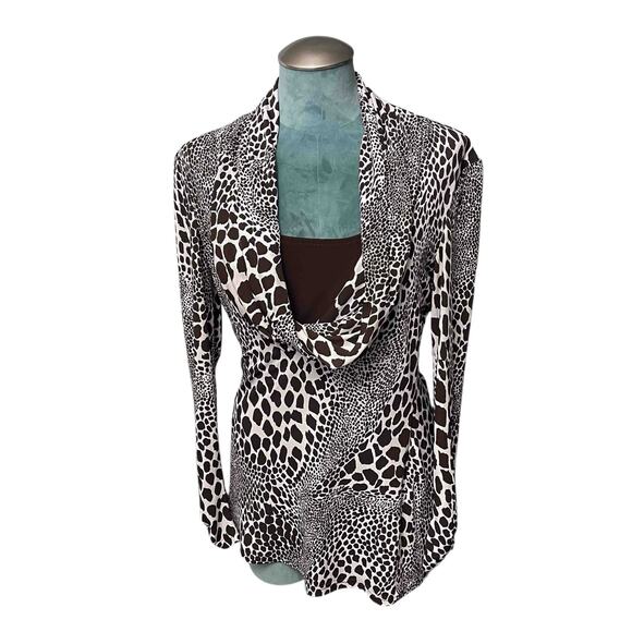 Joseph Ribkoff Cowl Neck Animal Print Tunic Top Size 8 Brown Cream Casual Chic - Picture 1 of 5